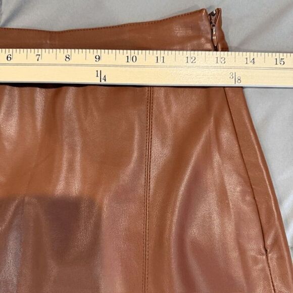 Jason Wu Faux Leather Pencil Skirt Cognac Brown Offset front slit Size XS - Picture 8 of 10